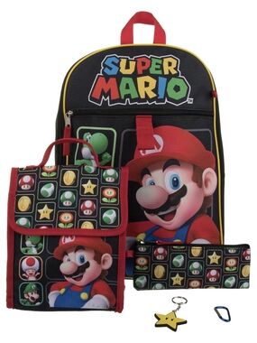 Nintendo: Super Mario School Backpack Videogame Kids 5 Pcs Set - Back To School